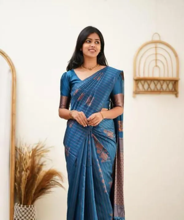 Blue_Pure_Silk_Woven_Striped_Banarasi_Saree_For_Women