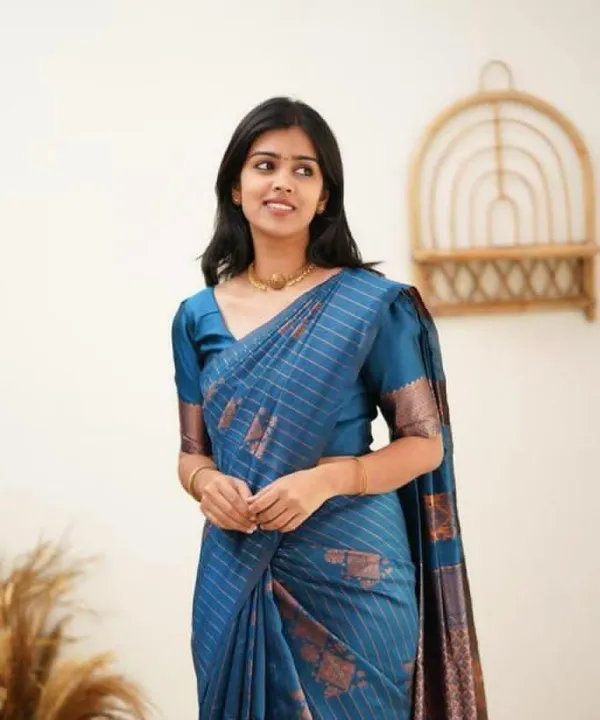 Blue_Pure_Silk_Woven_Striped_Banarasi_Saree_For_Women