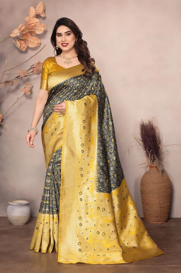 Black_Yellow_Cotton_Silk_Woven_Banarasi_Saree_For_Women