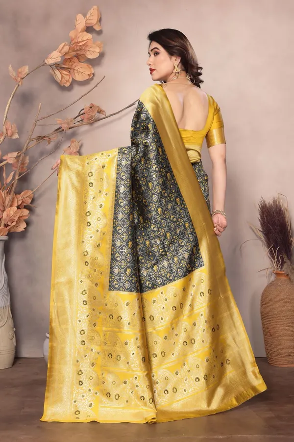 Black_Yellow_Cotton_Silk_Woven_Banarasi_Saree_For_Women