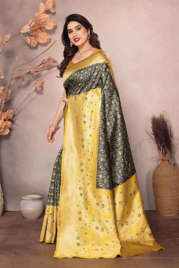 Black_Yellow_Cotton_Silk_Woven_Banarasi_Saree_For_Women