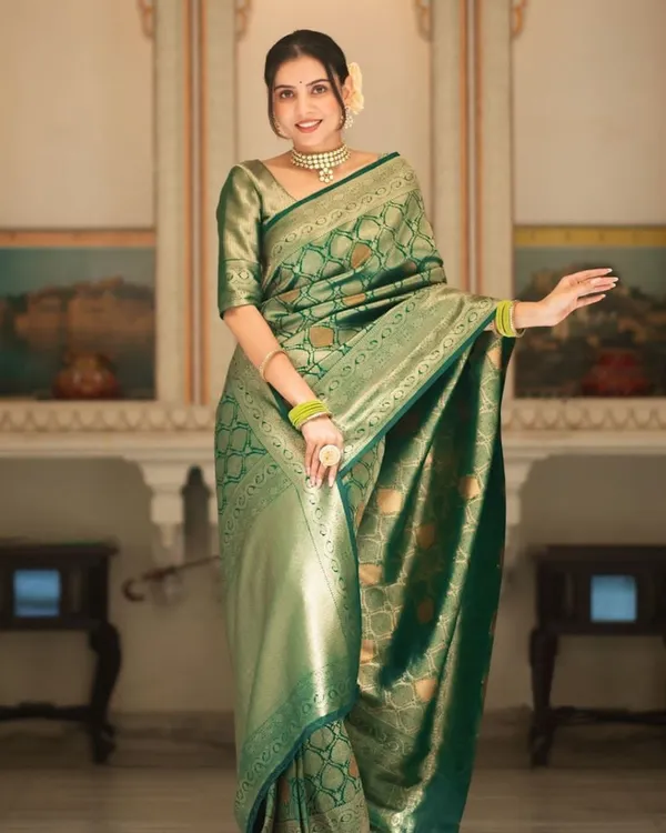 Green_Cotton_Silk_Printed_Banarasi_Saree_For_Women