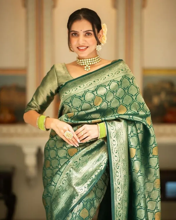 Green_Cotton_Silk_Printed_Banarasi_Saree_For_Women