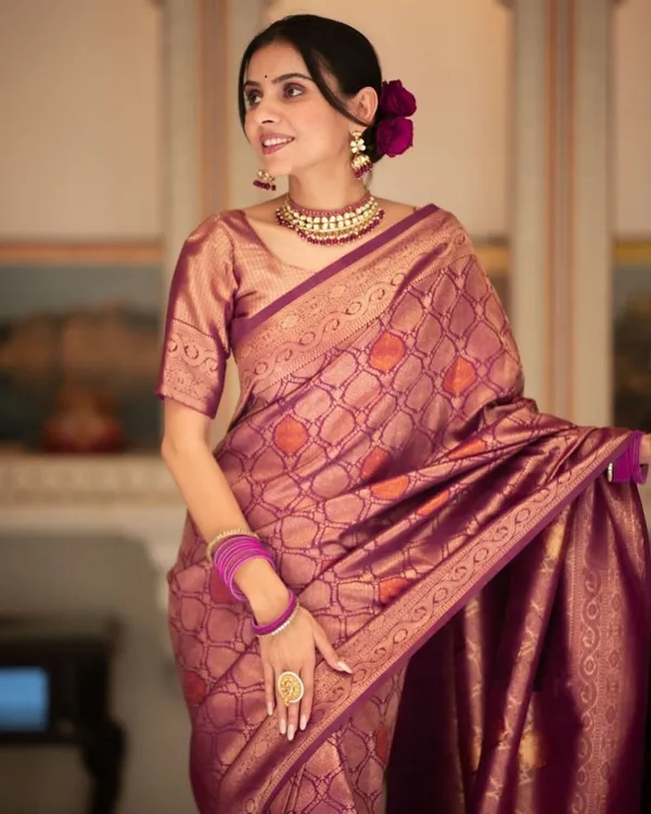 Purple_Cotton_Silk_Geometric_Floral_Print_Woven_Banarasi_Saree_For_Women