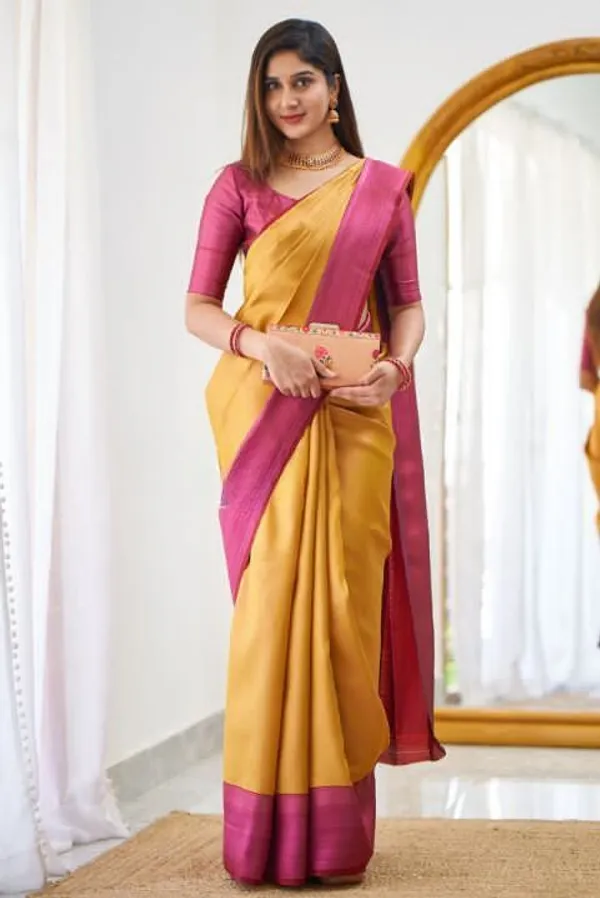Yellow_Cotton_Silk_Woven_Solid_Banarasi_Saree_For_Women
