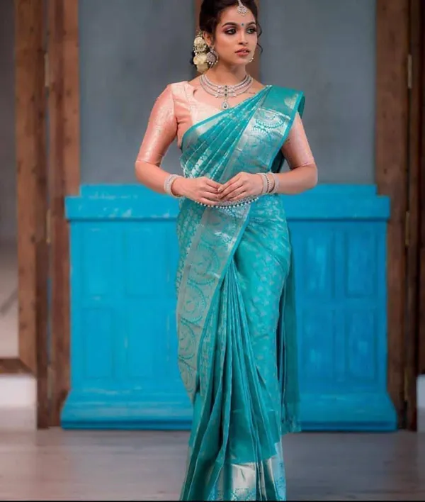 Light_Blue_Cotton_Silk_Printed_Banarasi_Saree_For_Women