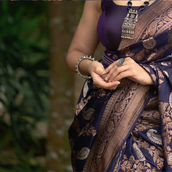 Blue_Pure_Silk_Paisley_Floral_Woven_Banarasi_Saree_For_Women