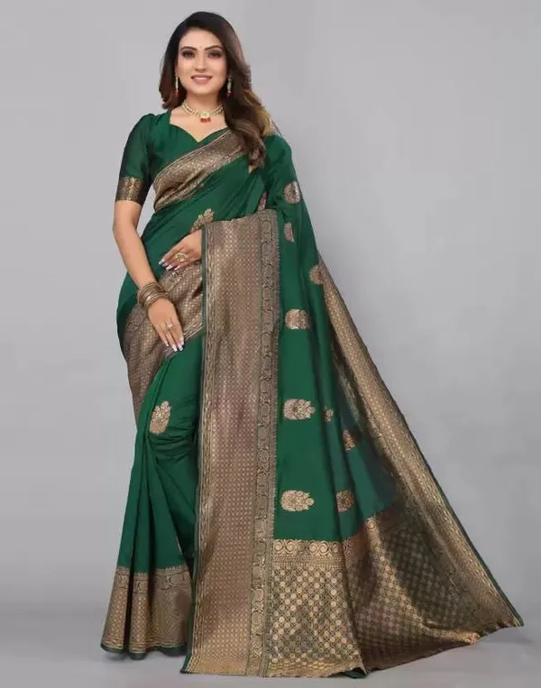 Dark_Green_Pure_Silk_Woven_Banarasi_Jacquard_Saree_For_Women