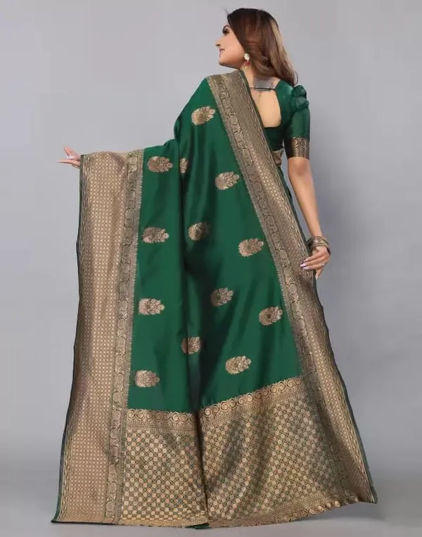 Dark_Green_Pure_Silk_Woven_Banarasi_Jacquard_Saree_For_Women