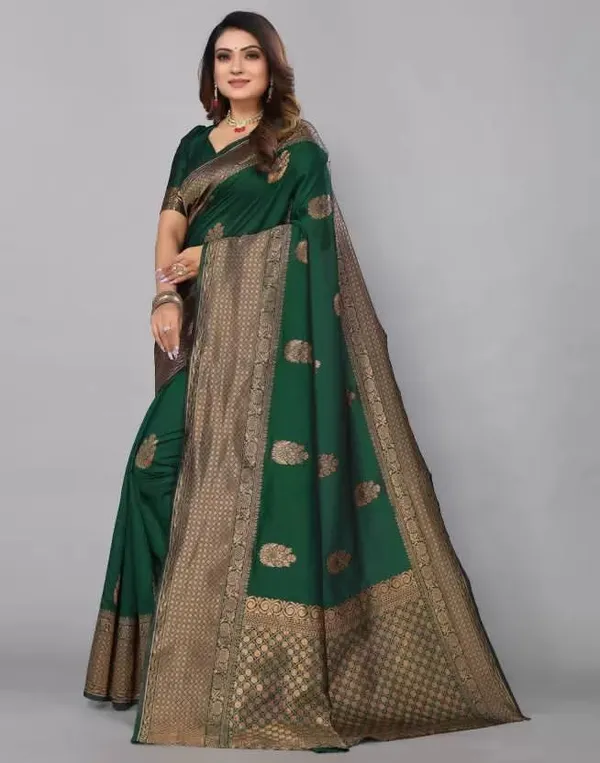 Dark_Green_Pure_Silk_Woven_Banarasi_Jacquard_Saree_For_Women