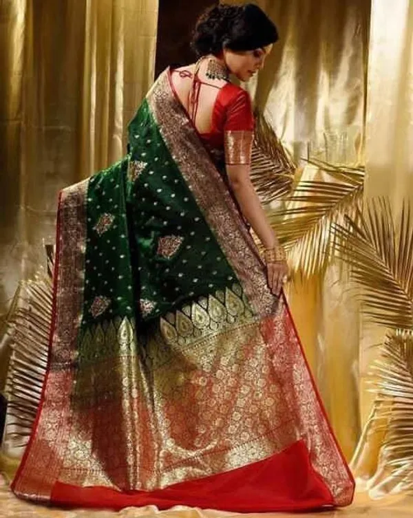 Green_Cotton_Silk_Floral_Print_Woven_Banarasi_Saree_For_Women