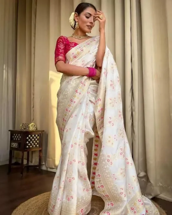 White_Cotton_Silk_Floral_Embroidered_Banarasi_Saree_For_Women