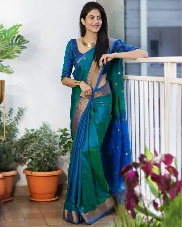 Blue_Green_Pure_Silk_Woven_Banarasi_Jacquard_Saree_For_Women