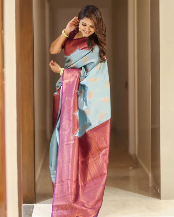 Light_Blue_Cotton_Silk_Temple_Border_Banarasi_Saree_For_Women