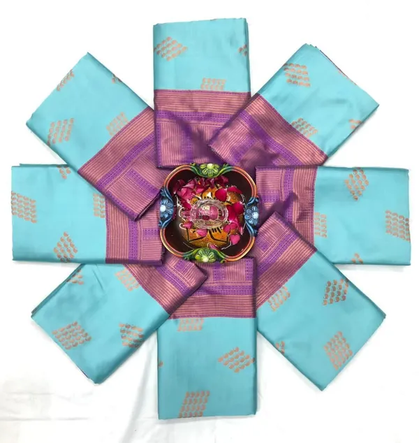 Light_Blue_Cotton_Silk_Temple_Border_Banarasi_Saree_For_Women