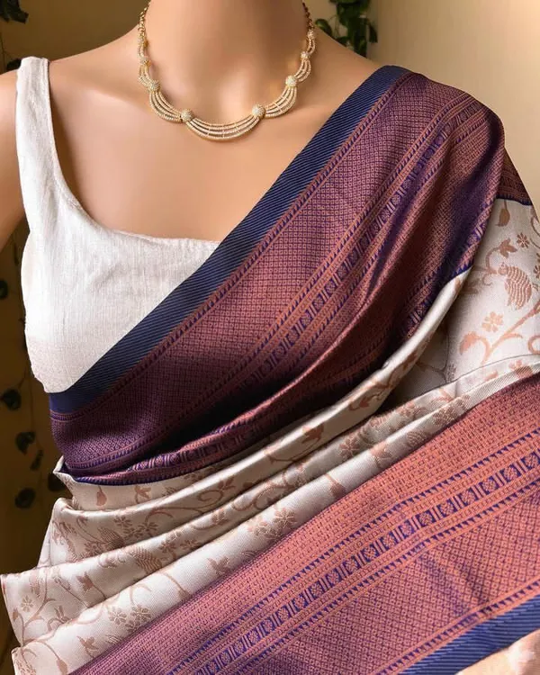 Cream_Cotton_Silk_Temple_Border_Banarasi_Saree_For_Women