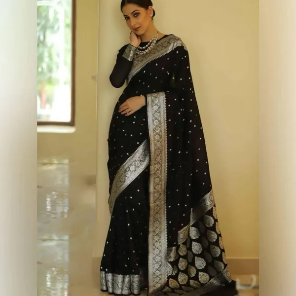 Black_Cotton_Silk_Temple_Border_Woven_Banarasi_Saree_For_Women