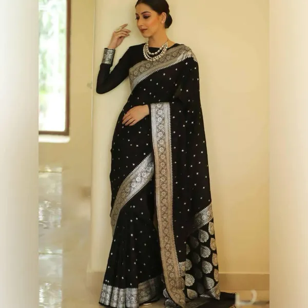 Black_Cotton_Silk_Temple_Border_Woven_Banarasi_Saree_For_Women