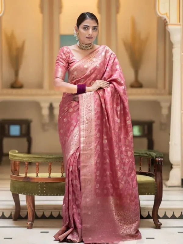 Pink_Silk_Blend_Floral_Woven_Banarasi_Saree_For_Women