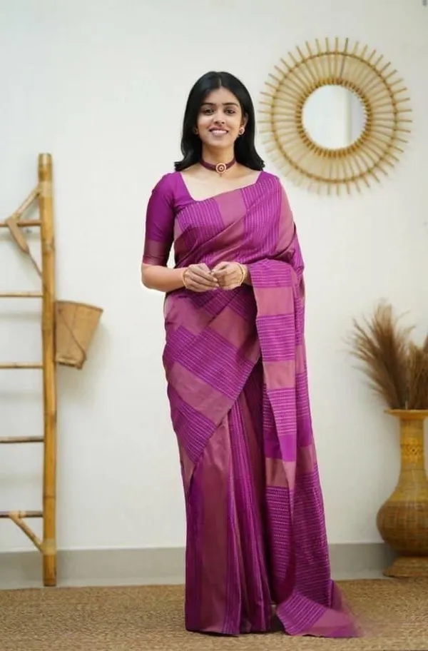 Purple_Silk_Blend_Striped_Self_Design_Banarasi_Saree_For_Women