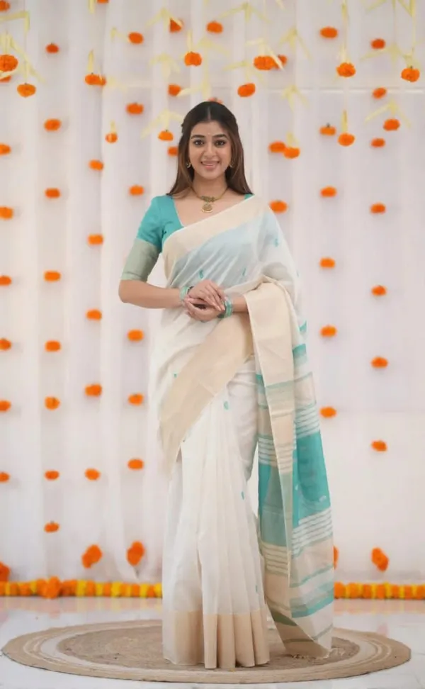 White_Cotton_Linen_Striped_Jacquard_Saree_For_Women