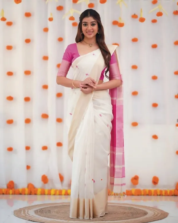 White_Cotton_Linen_Floral_Print_Woven_Daily_Wear_Saree_For_Women
