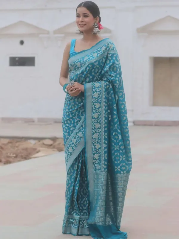 Light_Blue_Cotton_Silk_Jacquard_Banarasi_Saree_For_Women