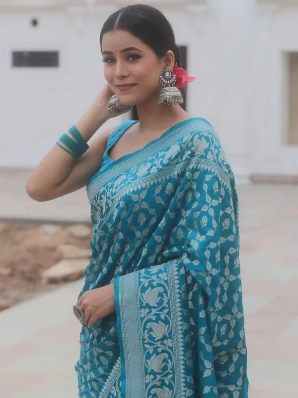 Light_Blue_Cotton_Silk_Jacquard_Banarasi_Saree_For_Women