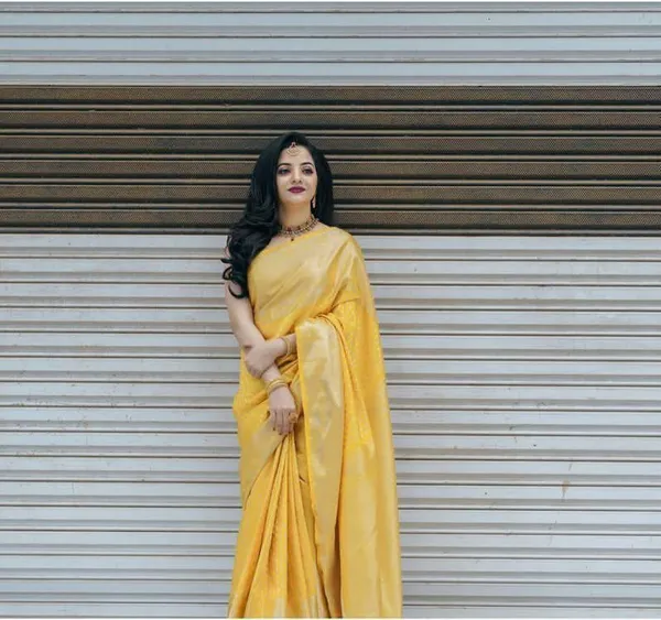Yellow_Cotton_Silk_Printed_Temple_Border_Banarasi_Saree_For_Women