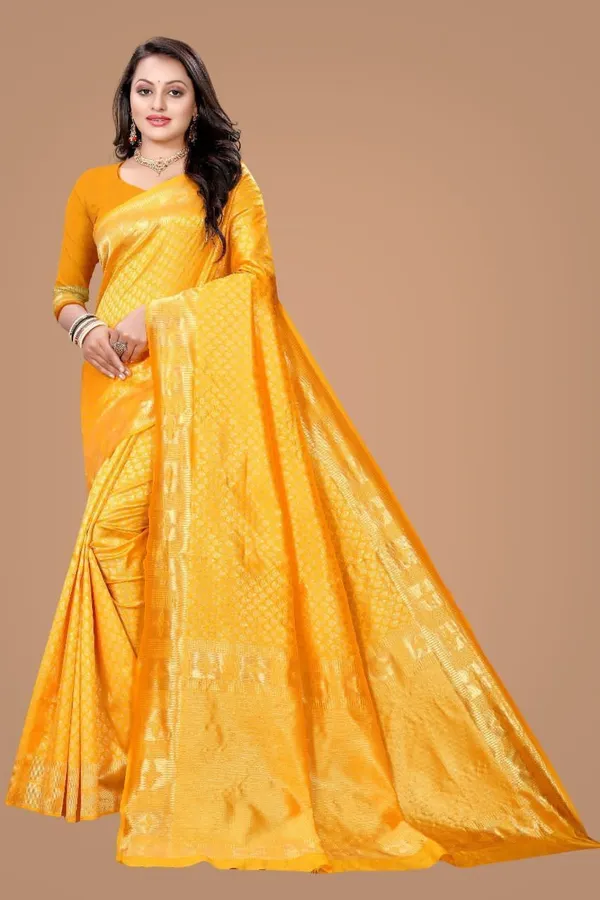 Yellow_Cotton_Silk_Geometric_Print_Woven_Banarasi_Saree_For_Women