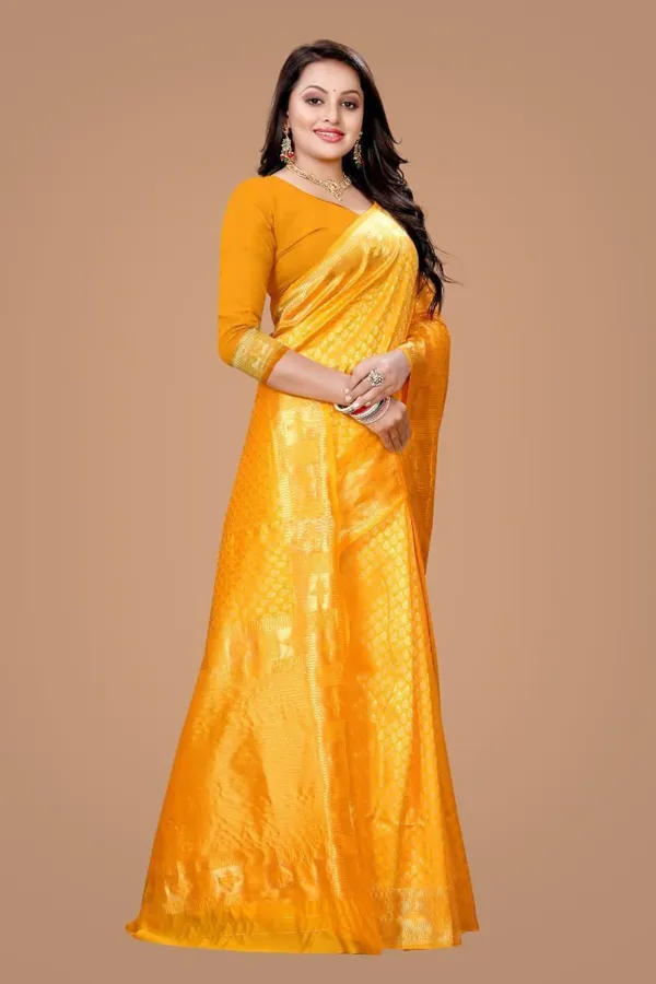 Yellow_Cotton_Silk_Geometric_Print_Woven_Banarasi_Saree_For_Women