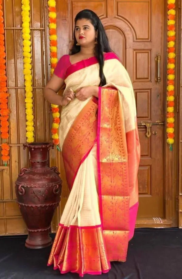 Cream_Cotton_Silk_Temple_Border_Banarasi_Saree_For_Women