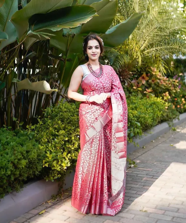 Pink_Cotton_Silk_Floral_Print_Self_Design_Banarasi_Saree_For_Women
