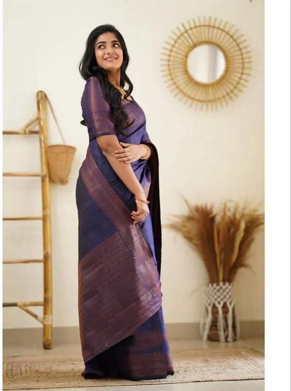 Blue_Cotton_Silk_Temple_Border_Banarasi_Saree_For_Women