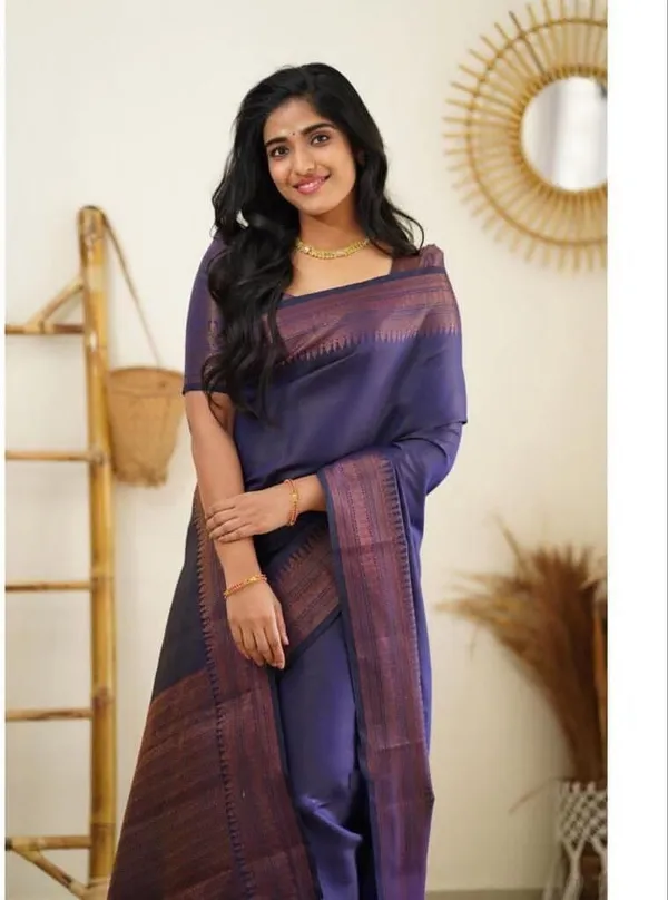 Blue_Cotton_Silk_Temple_Border_Banarasi_Saree_For_Women
