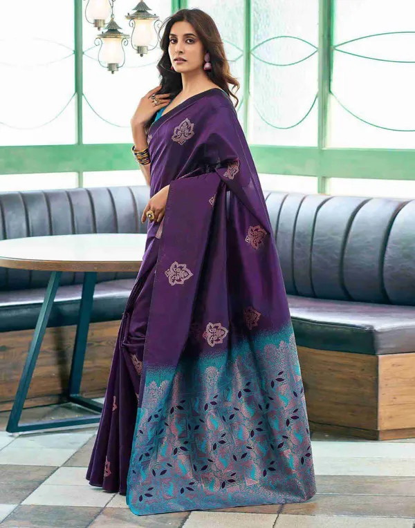 Purple_Cotton_Silk_Floral_Geometric_Woven_Banarasi_Saree_For_Women