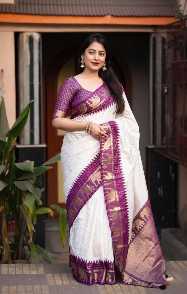 White_Cotton_Silk_Jacquard_Woven_Banarasi_Saree_For_Women