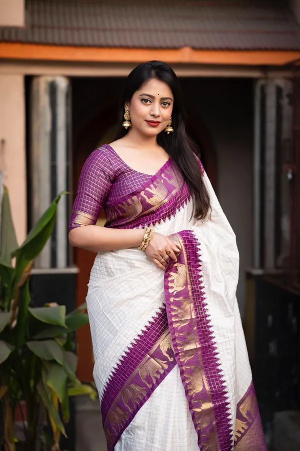 White_Cotton_Silk_Jacquard_Woven_Banarasi_Saree_For_Women