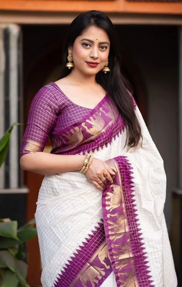 White_Cotton_Silk_Jacquard_Woven_Banarasi_Saree_For_Women
