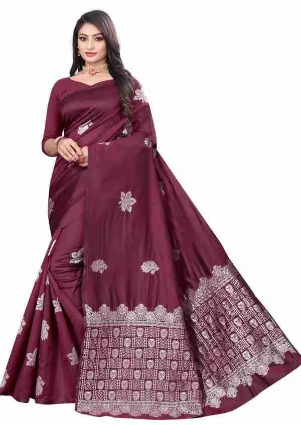 Maroon_Silk_Blend_Floral_Woven_Bollywood_Saree_For_Women