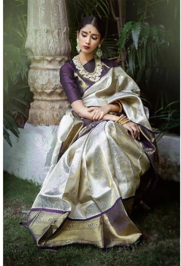 Cream_Purple_Cotton_Silk_Floral_Print_Kanjivaram_Saree_For_Women