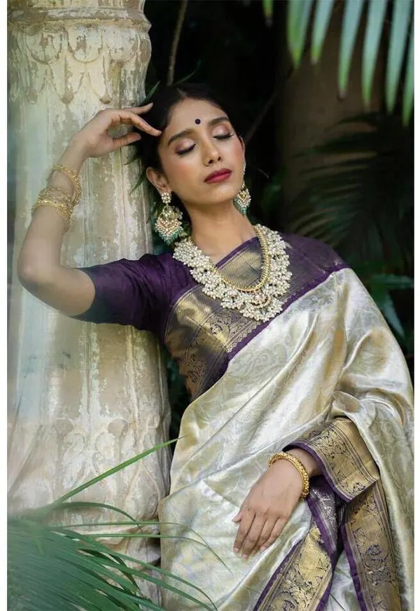 Cream_Purple_Cotton_Silk_Floral_Print_Kanjivaram_Saree_For_Women
