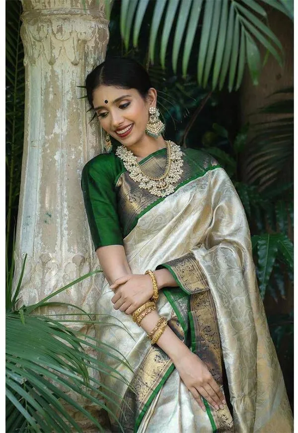 Cream_Green_Cotton_Silk_Floral_Print_Kanjivaram_Saree_For_Women