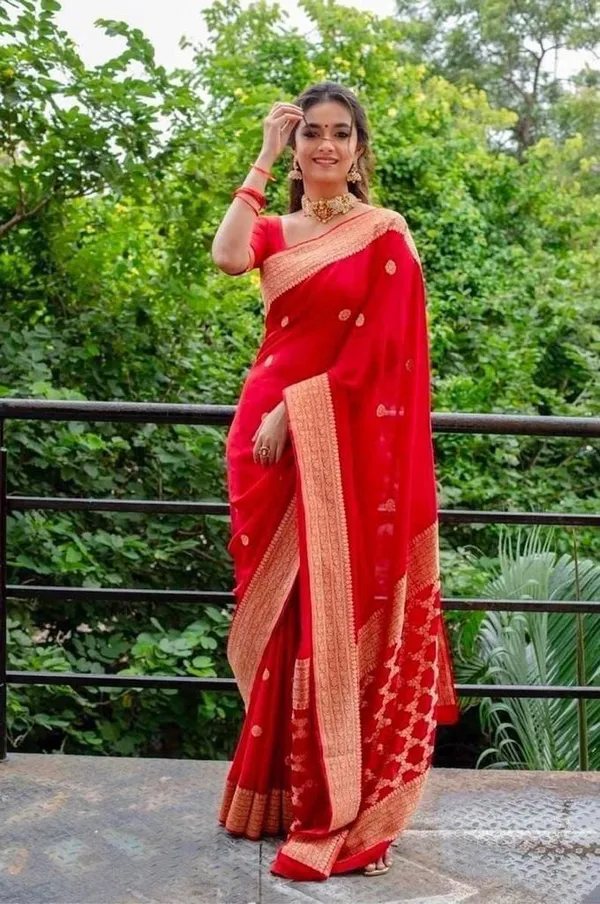 Red_Cotton_Silk_Floral_Print_Banarasi_Regular_Saree_For_Women