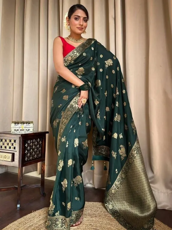 Dark_Green_Cotton_Silk_Jacquard_Woven_Banarasi_Saree_For_Women