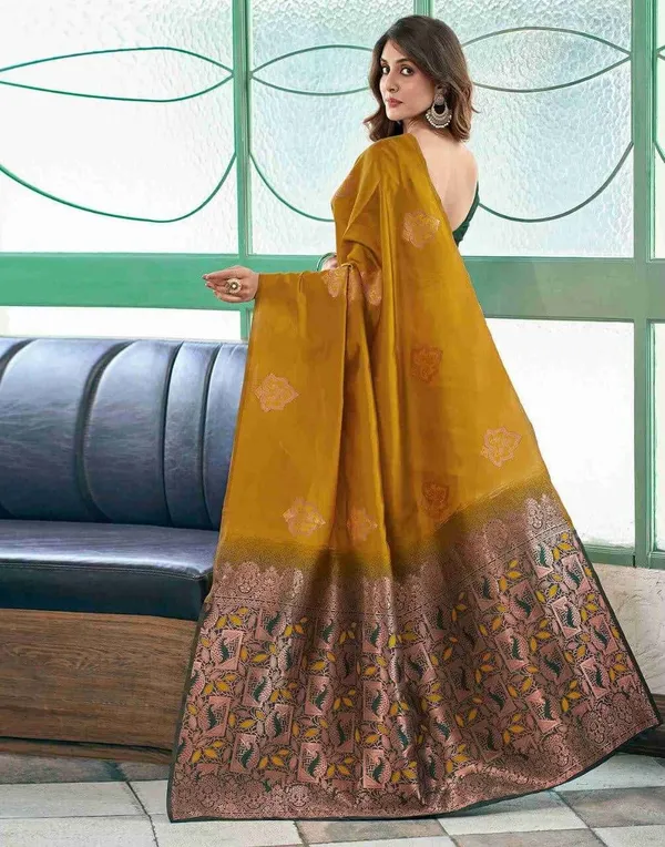 Yellow_Cotton_Silk_Printed_Banarasi_Saree_For_Women