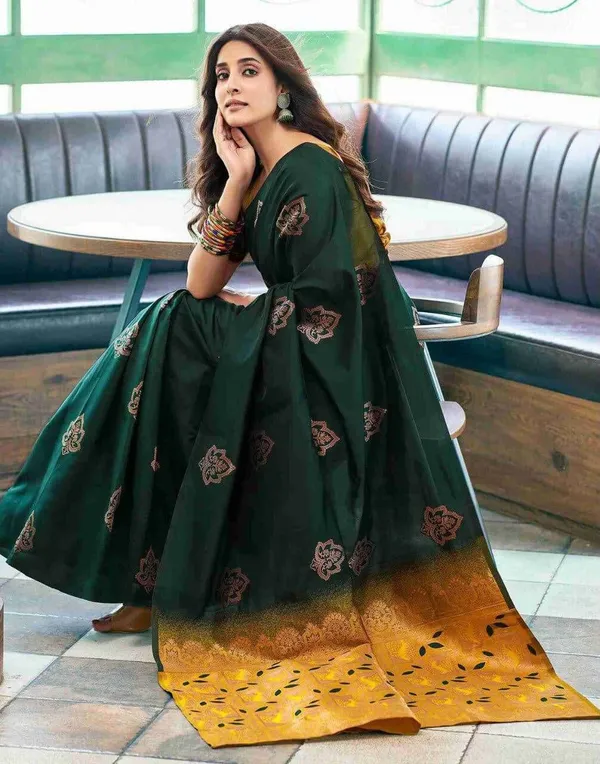 Green_Cotton_Silk_Printed_Banarasi_Saree_For_Women