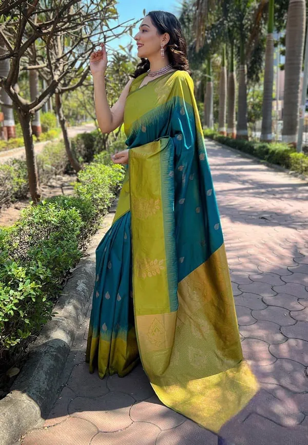 Blue_Cotton_Silk_Floral_Print_Brocade_Regular_Saree_For_Women
