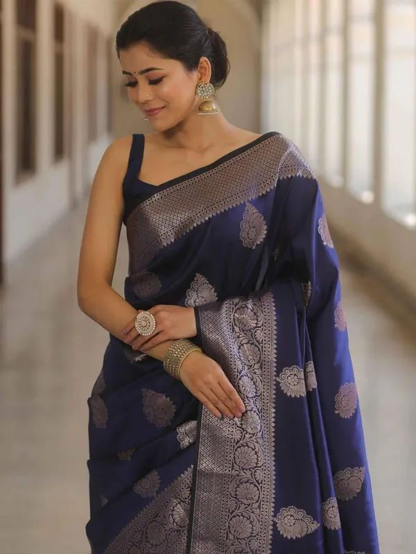 Blue_Cotton_Silk_Floral_Print_Banarasi_Saree_For_Women