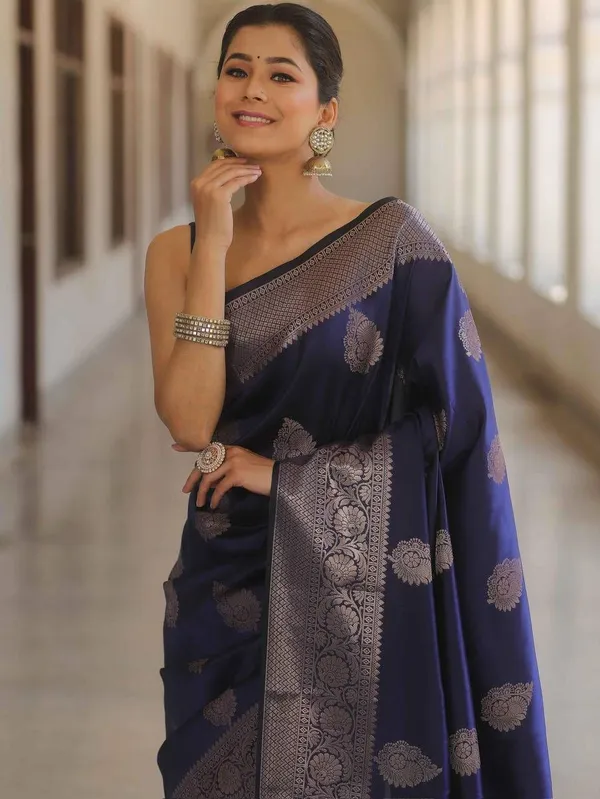 Blue_Cotton_Silk_Floral_Print_Banarasi_Saree_For_Women